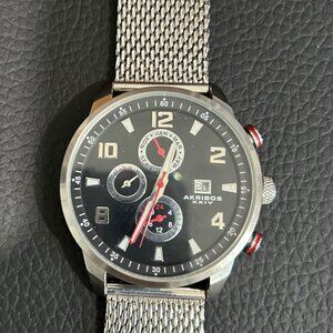 Men's Radiant Dial Akribos XXIV Watch in Black with Stainless Steel Mesh Band